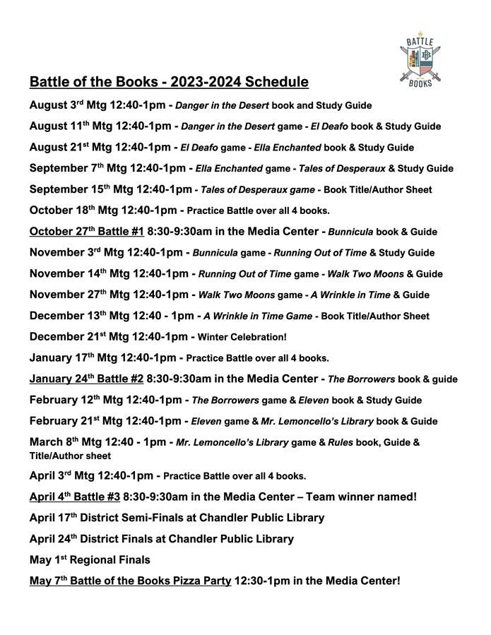 Battle of the Books Dates